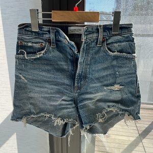 Abercrombie & Fitch - High Rise 4 Inch Distressed Denim Shorts